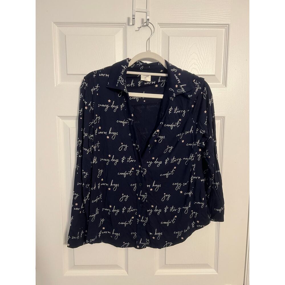 Soma “Comfort Joy Hugs” Black Long Sleeve Pajama Top – Size Small